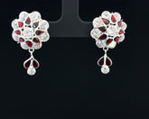 Silver Dangle Earrings with Diamond and Ruby Accents