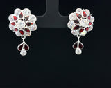Silver Dangle Earrings with Diamond and Ruby Accents