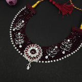 5 piece rajasthani silver beaded kanthi necklace