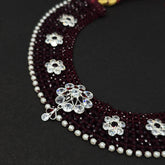 Rajasthani red pearl beaded silver kanthi necklace