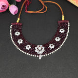 Rajasthani red pearl beaded silver kanthi necklace