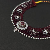 Traditional red silver Beaded kantha Necklace