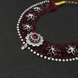 Traditional red silver Beaded kantha Necklace