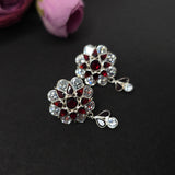 Silver Dangle Earrings with Diamond and Ruby Accents