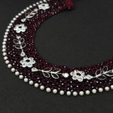 maroon silver piece Beaded kanthi Necklace with Floral Accents and Pearl Border