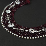 maroon silver piece Beaded kanthi Necklace with Floral Accents and Pearl Border