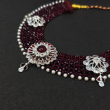 Rajasthani 3 piece silver beaded kantha necklace