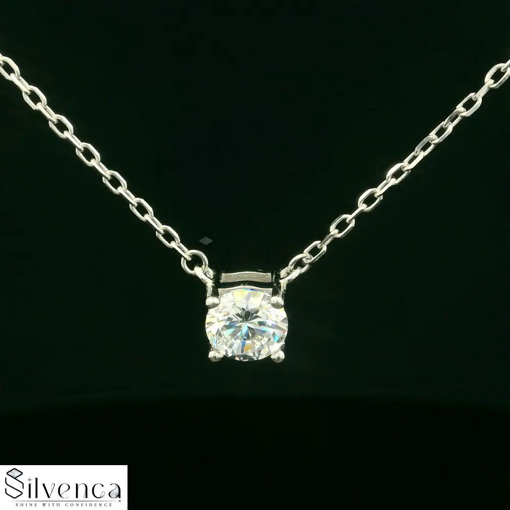 925 Sterling Silver CZ Single Stone Pendant Set - Silvenca