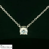 925 Sterling Silver CZ Single Stone Pendant Set - Silvenca