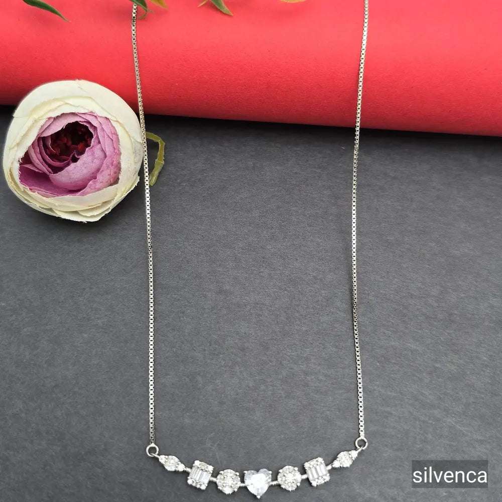 925 Sterling Silver Solitaire Mangalsutra with Link Chain Necklace - Silvenca