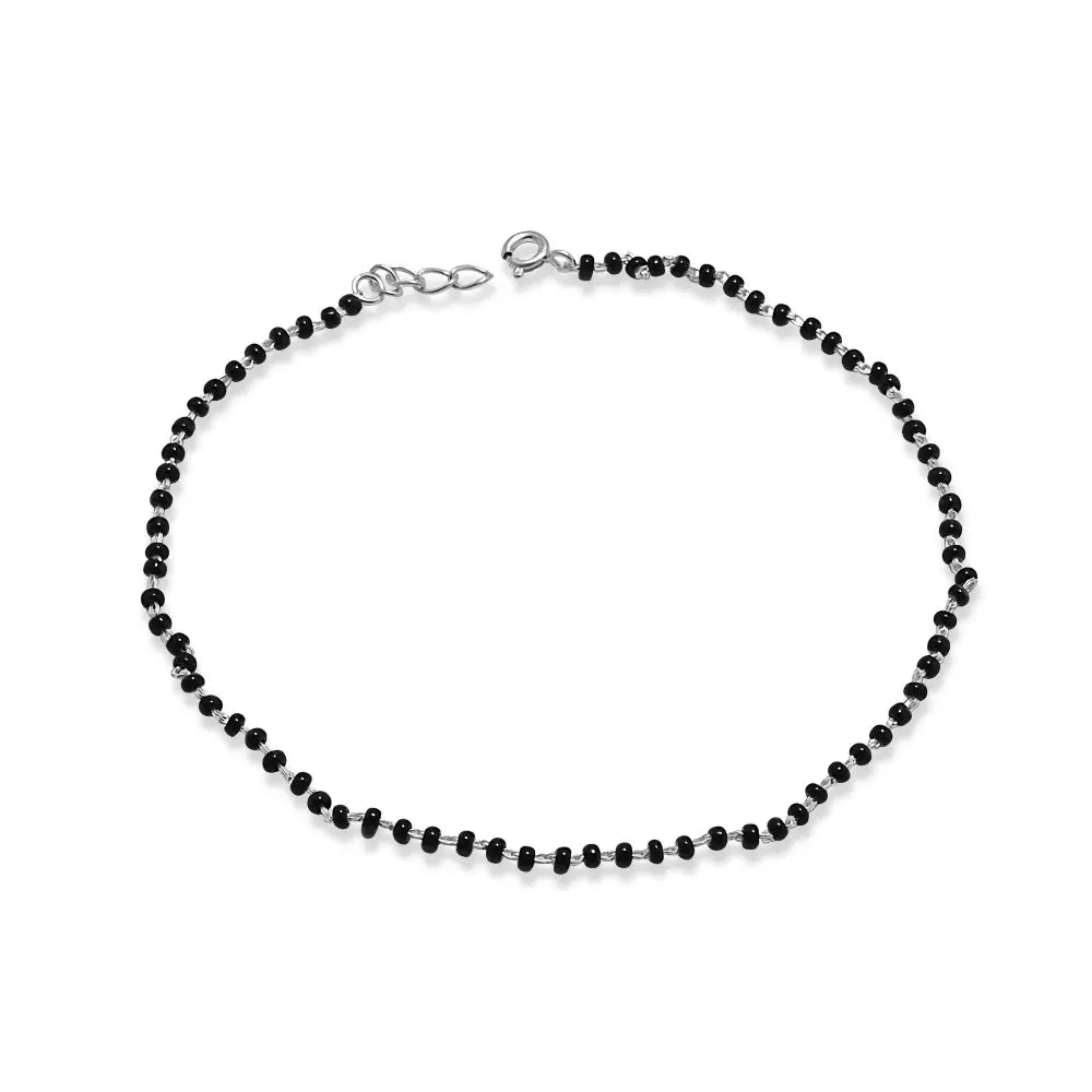 Elegant Black Beaded Anklets - Silvenca