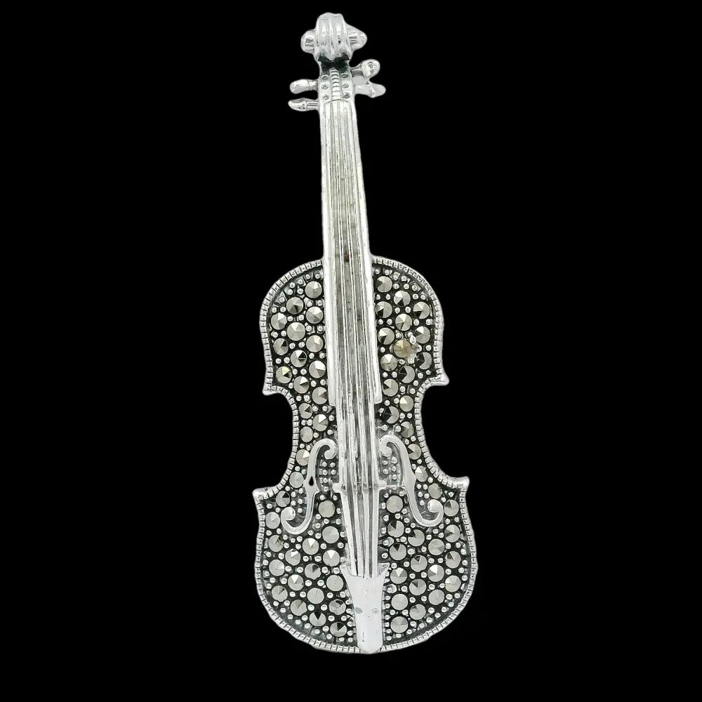 Elegant Silver Violin Brooch - Silvenca