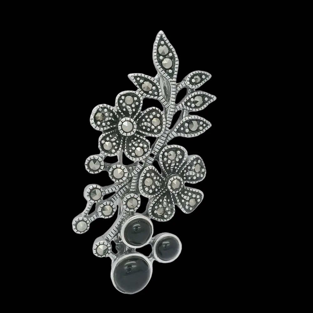 Elegant Floral Silver Brooch - Silvenca