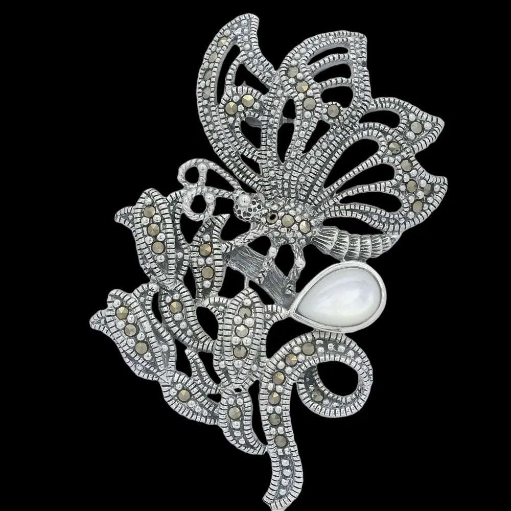 Elegant Silver Floral Brooch - Silvenca