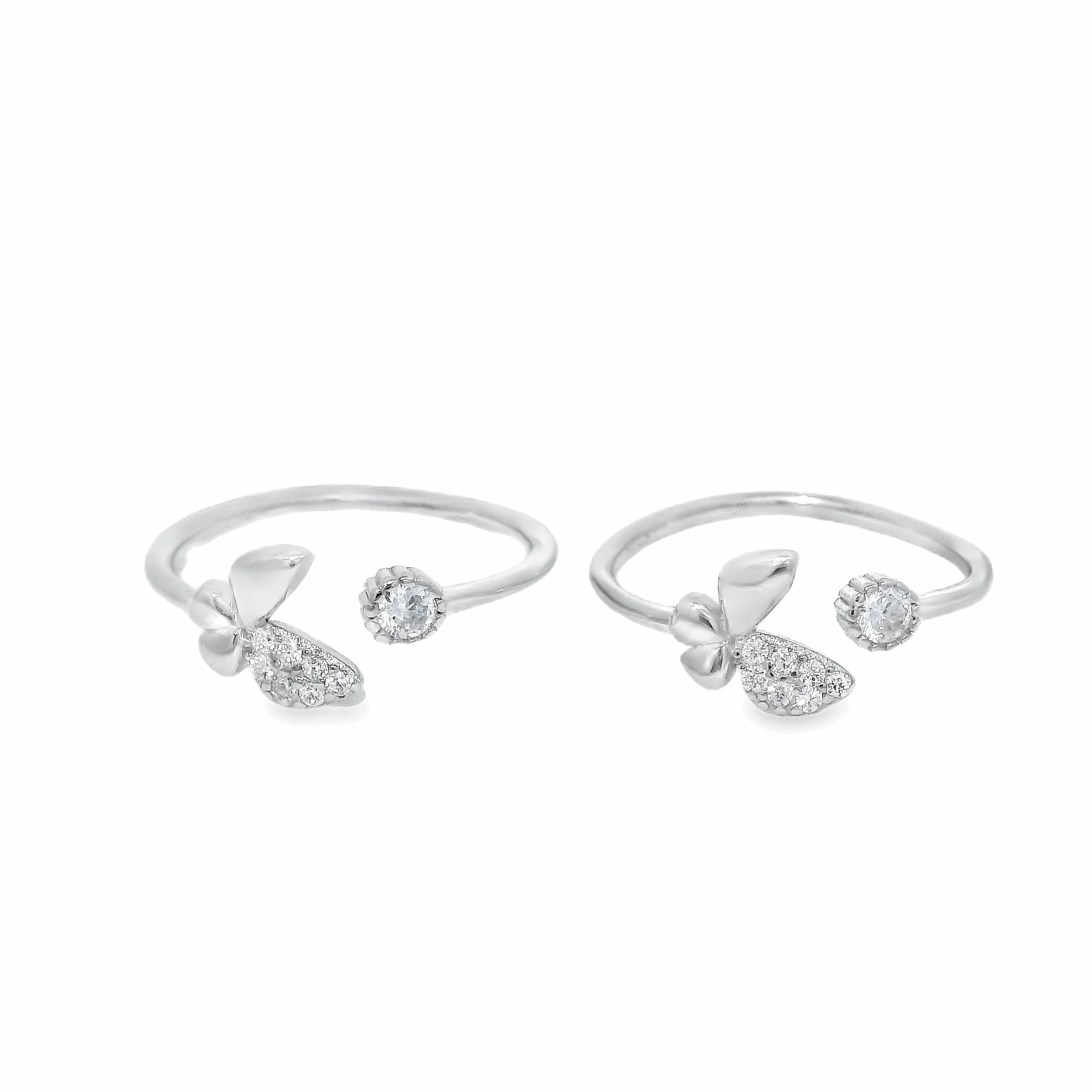 Butterfly accents silver toe rings - Silvenca