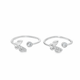 Butterfly accents silver toe rings - Silvenca