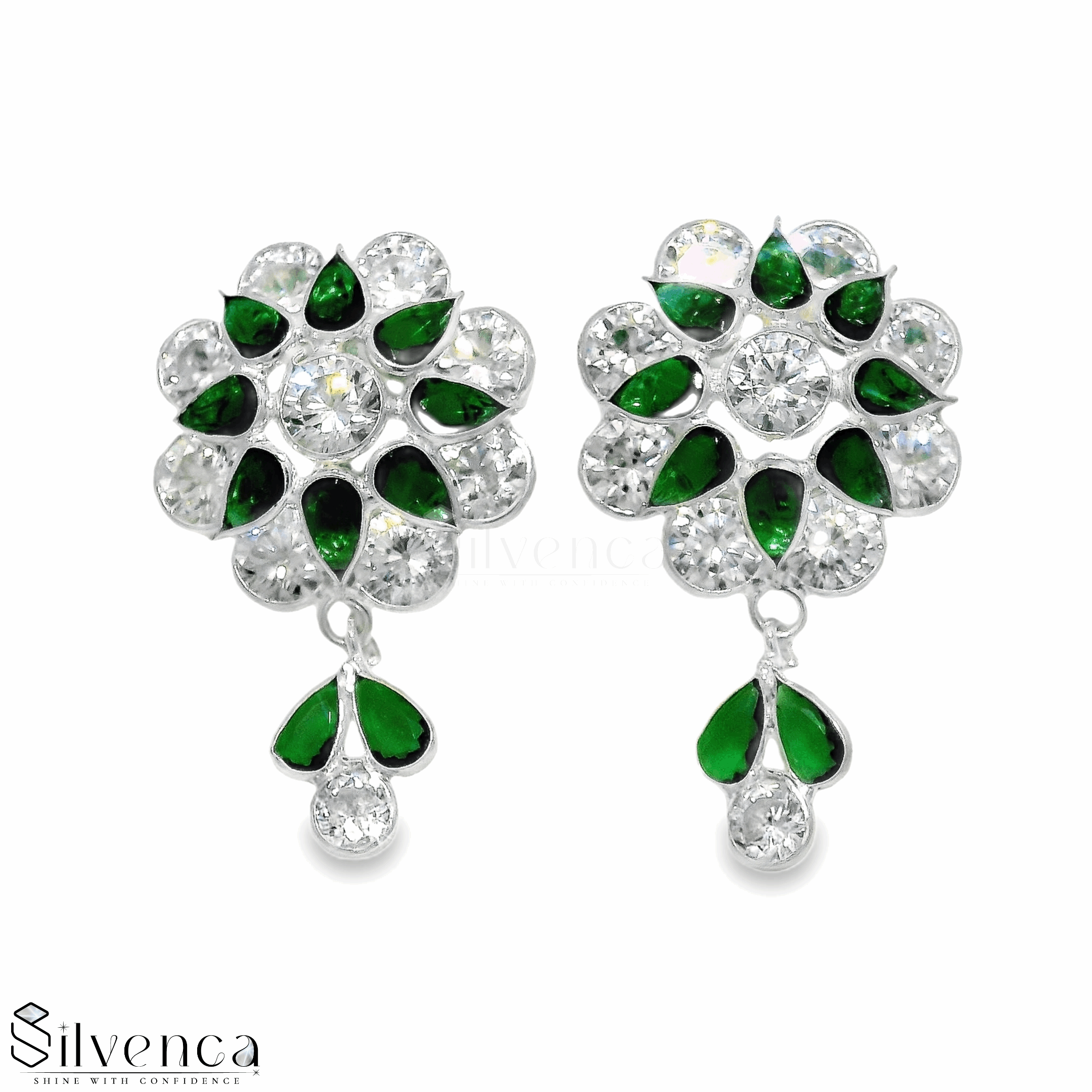 Elegant Green and Silver Earrings - Silvenca