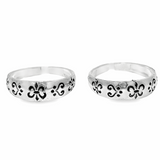 Floral design silver toe rings - Silvenca