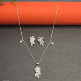 Flower Luxury Fancy Leaf Flower Stud With Necklace Set - Silvenca