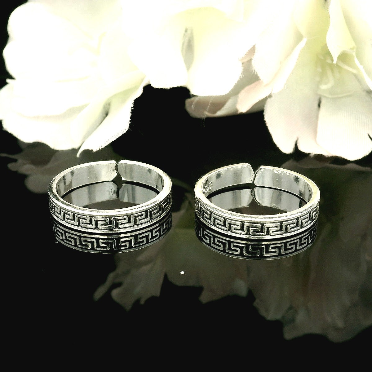 Greek motif silver toe rings - Silvenca