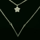 Elegant Silver Star double layer Necklace - Silvenca