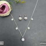 Sterling Silver Rhodium Plated Ball Pendant Earring Necklace Set - Silvenca