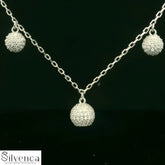 Sterling Silver Rhodium Plated Ball Pendant Earring Necklace Set - Silvenca