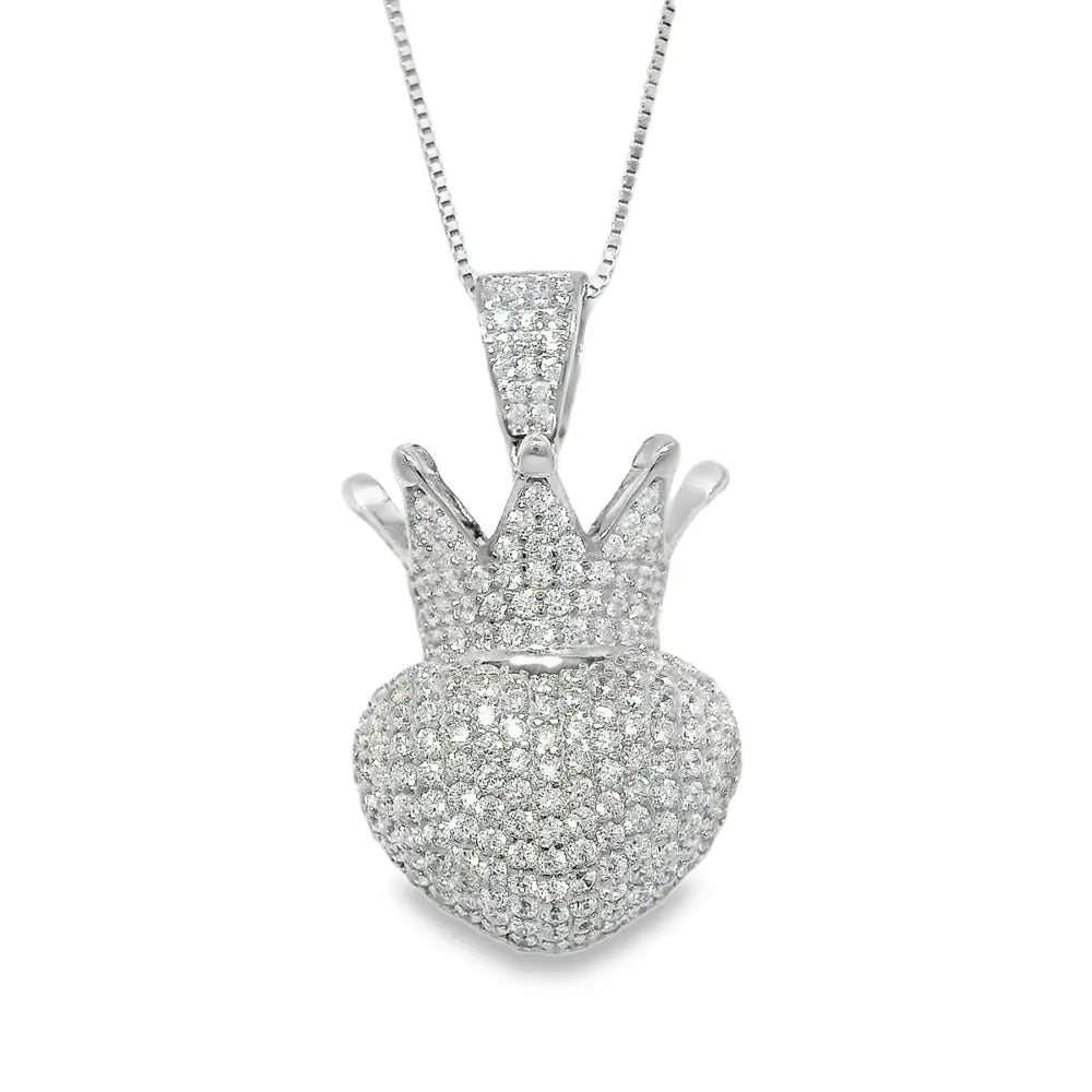 Sparkling Crown Heart Pendant - Silvenca