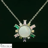 Rainbow Crystal Sterling Silver Chain Pendant Necklace Set - Silvenca