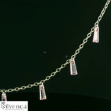 Rhodium-Plated Necklace Set with Pastel Pink Stone - Silvenca