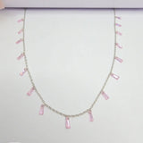 Rhodium-Plated Necklace Set with Pastel Pink Stone - Silvenca