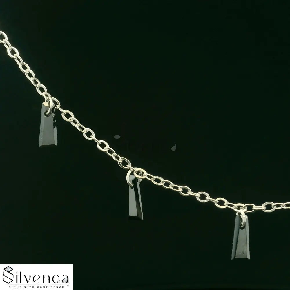 Rhodium-Plated Necklace Set with Pastel black Stone - Silvenca