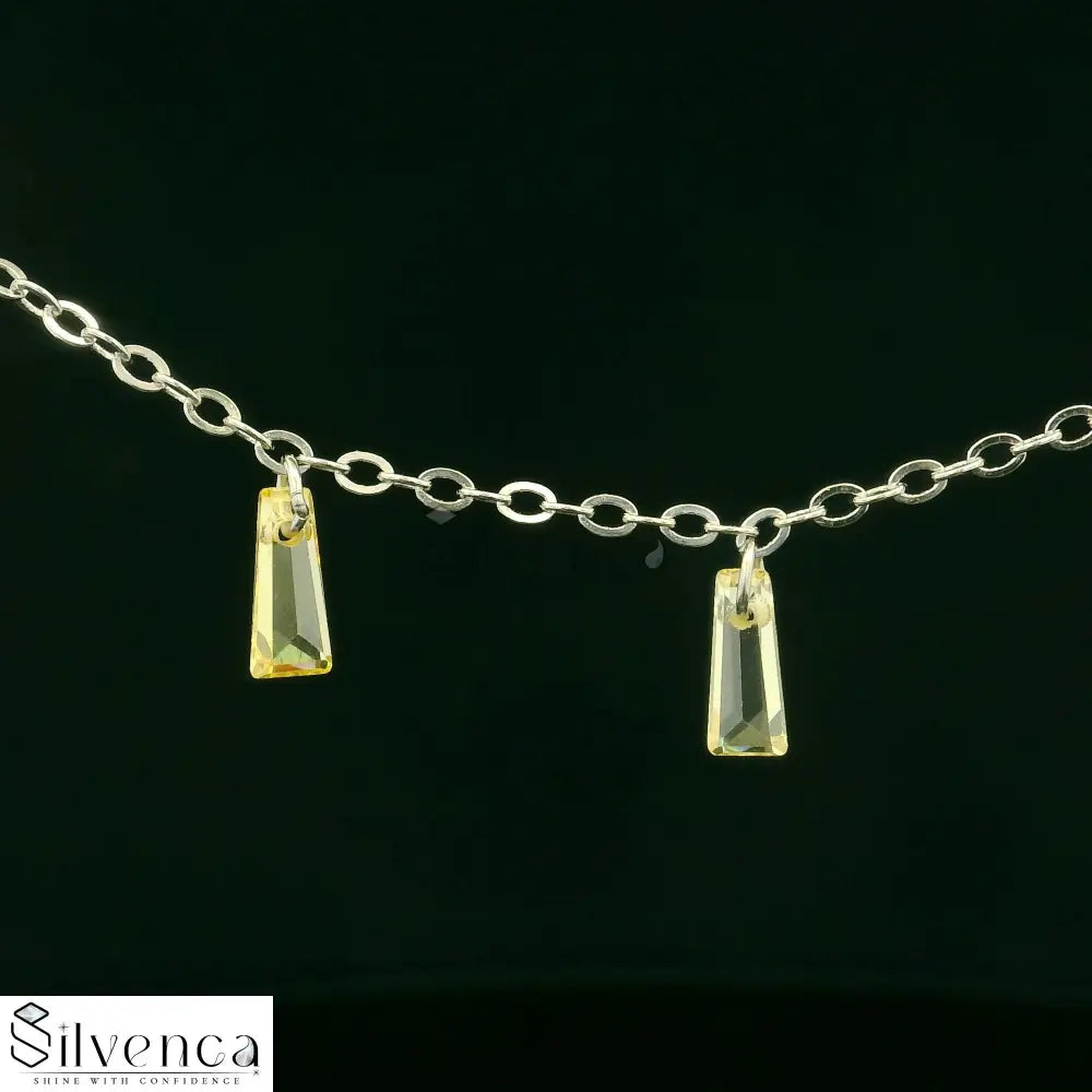 Rhodium-Plated Necklace Set with Pastel yellow Stone - Silvenca