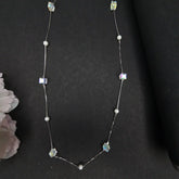 Silver Pearl & Stone Beaded Chain Style Necklace - Silvenca