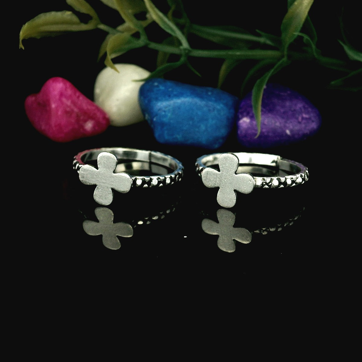 Silver cross toe rings - Silvenca
