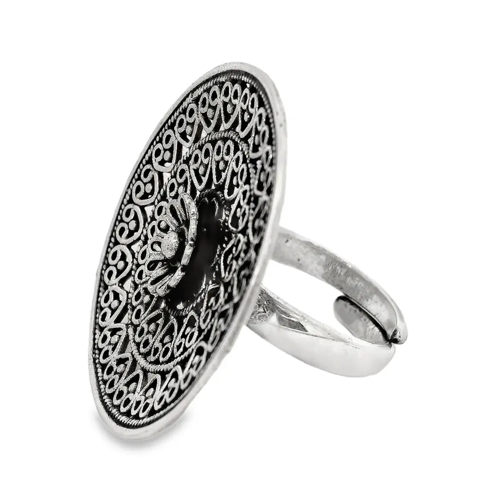 Stunning 925 Pure Filigree Traditional Oxidised Silver Ring for Women - Silvenca