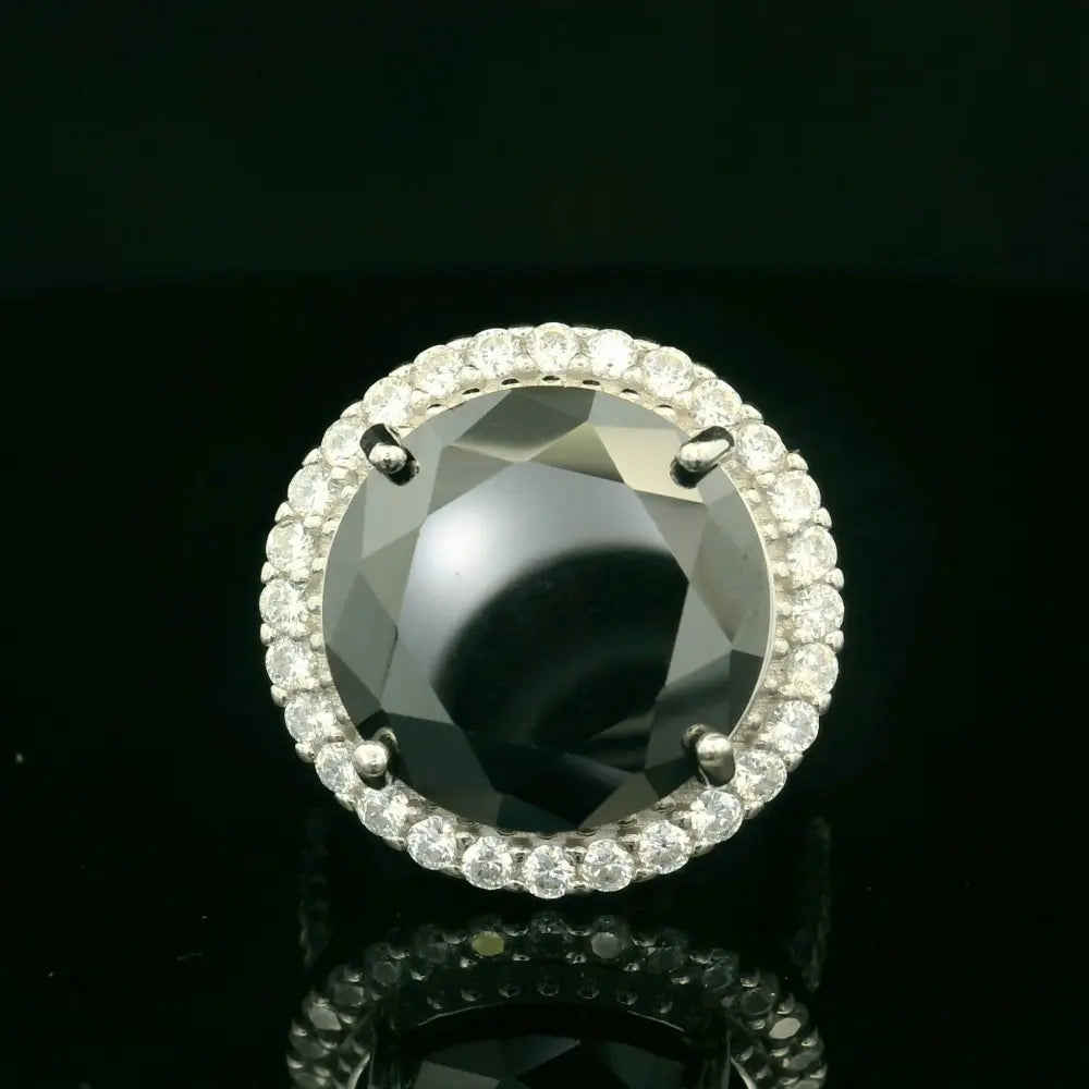 Stunning Black Gemstone 925 Pure Silver Ring for Women - Silvenca