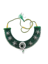Traditional 925 Pure Silver Green Beaded Necklace - Silvenca