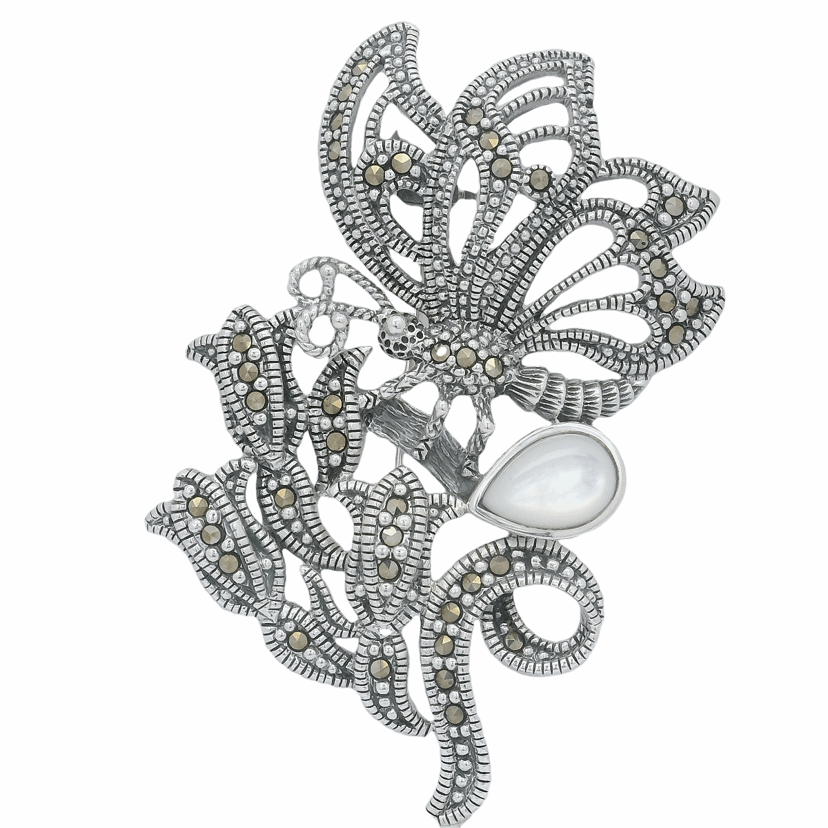 Elegant Silver Floral Brooch - Silvenca