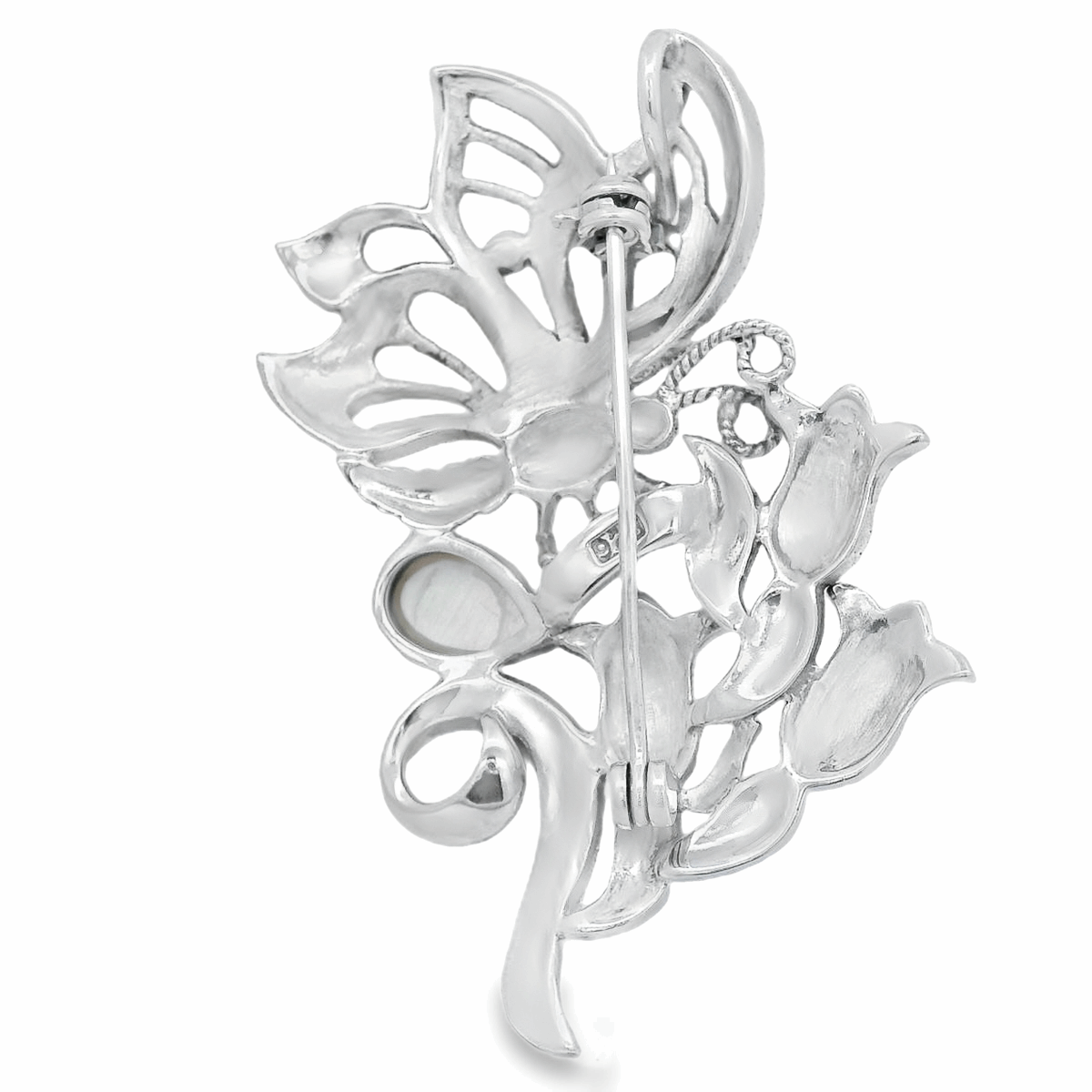 Elegant Silver Floral Brooch - Silvenca