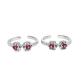 Exquisite floral silver toe rings