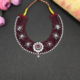 Traditional red silver Beaded kantha Necklace