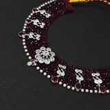 Elegant traditional silver Ruby Beaded kantha  Necklace