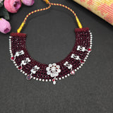Elegant traditional silver Ruby Beaded kantha  Necklace