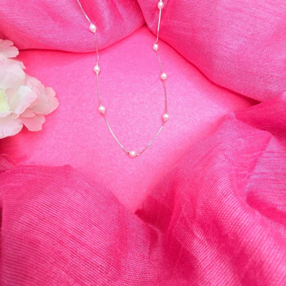 925 Silver Nova Beaded Pearl Necklace - Silvenca