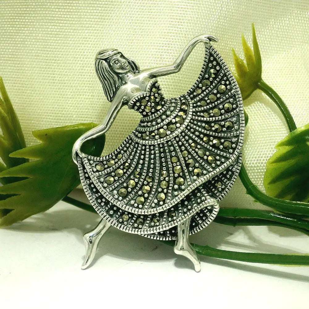 Elegant Dancing Lady Brooch - Silvenca
