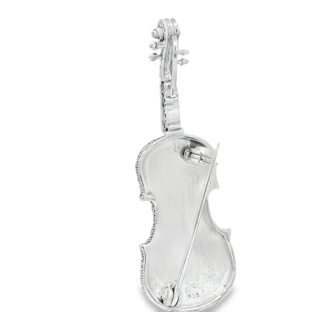 Elegant Silver Violin Brooch - Silvenca