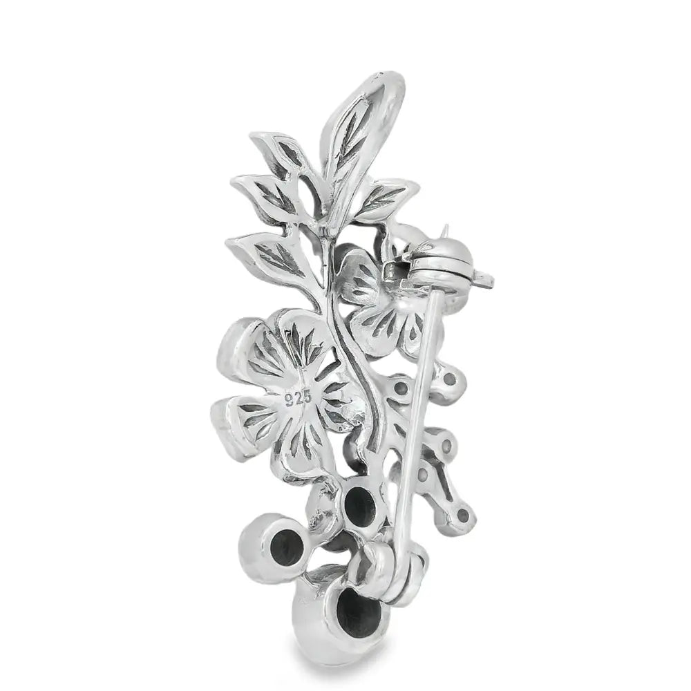 Elegant Floral Silver Brooch - Silvenca