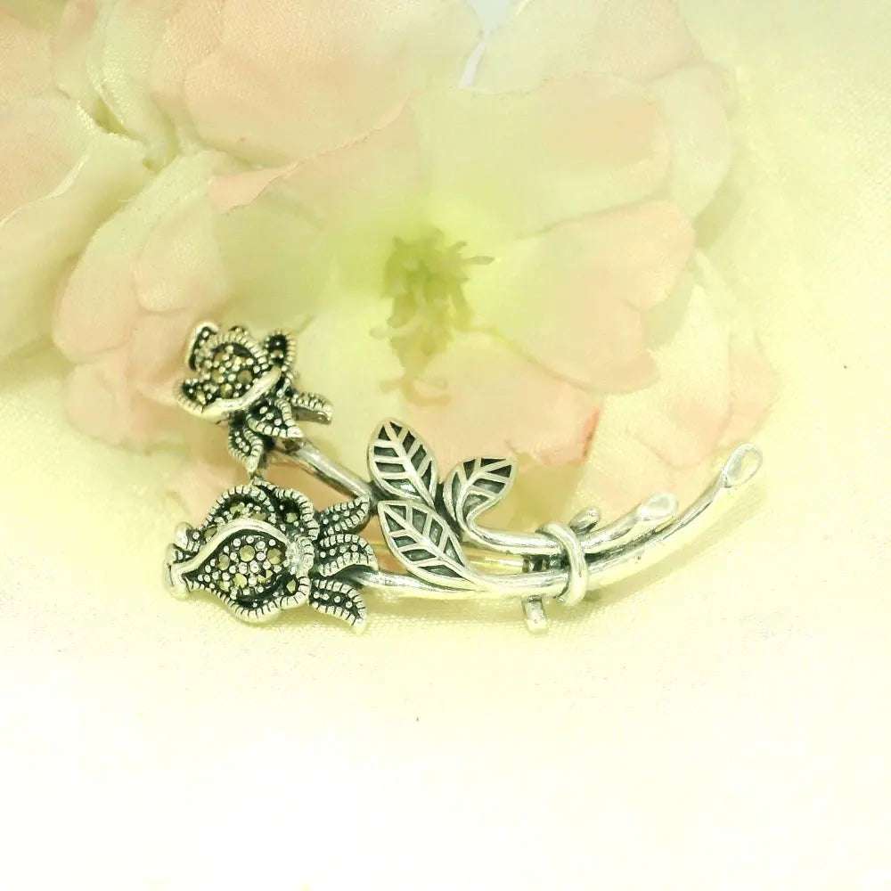 Elegant Silver Rose Brooch - Silvenca