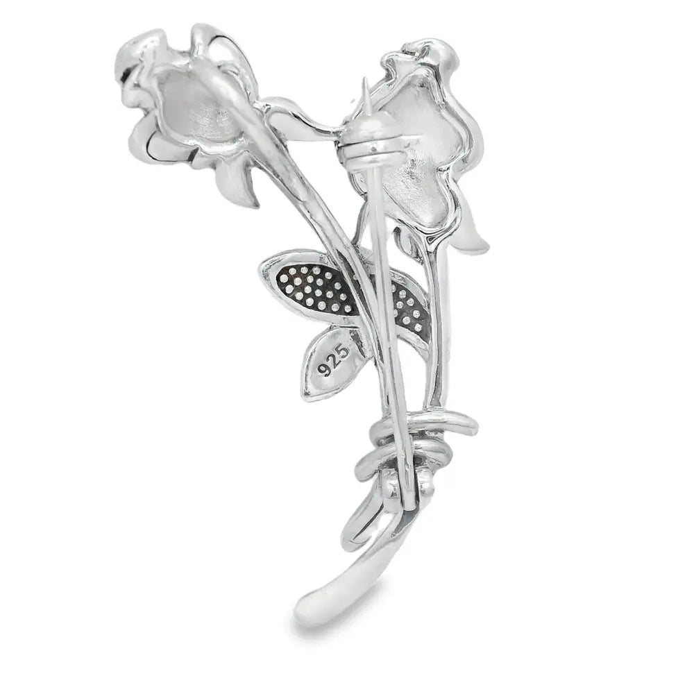 Elegant Silver Rose Brooch - Silvenca